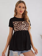 Comfortable Black Pregnancy Shirt with Leopard Detail - Soft Breathable Everyday Wear - Fanghuang