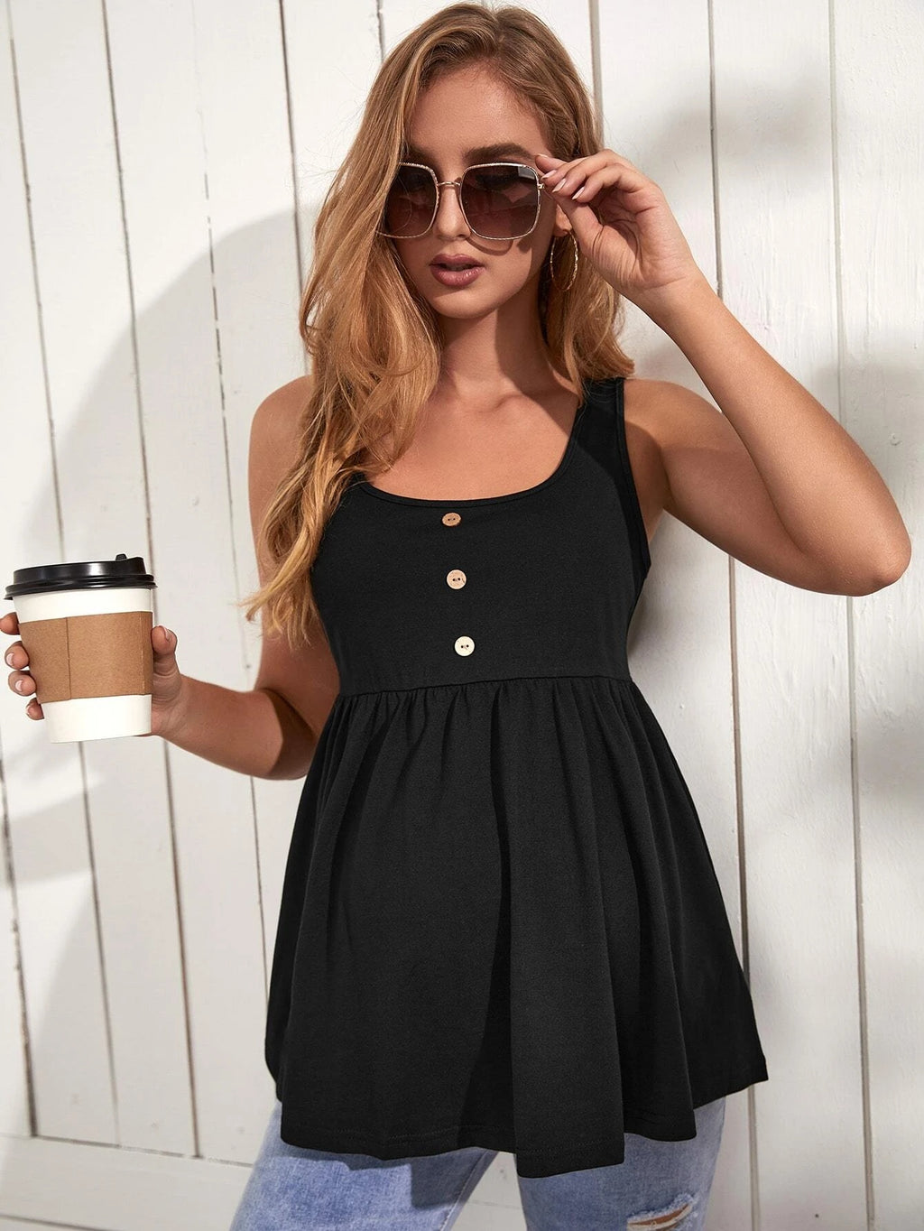 Maternity Black Cami Tank Top - Casual Summer Pregnancy Sleeveless Shirt