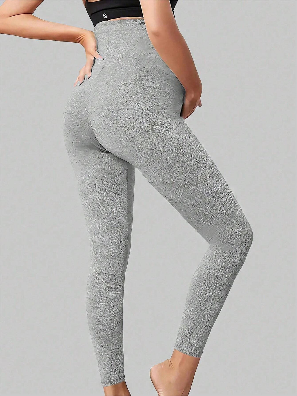 High Waisted Over-the-Belly Support Detail for Maternity Leggings - Seamless Elastic Waistband - Fanghuang