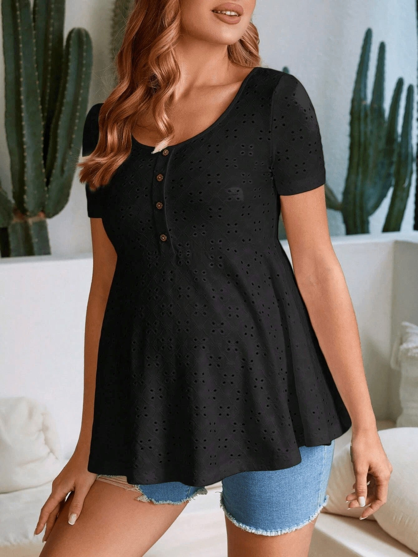 Women's Casual Black Maternity T-Shirt - Short Sleeve Summer Work Top for Pregna