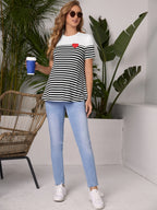 Versatile Striped Maternity Top for Daily Workwear and Casual Outings - Cute Pregnancy Outfit - Fanghuang