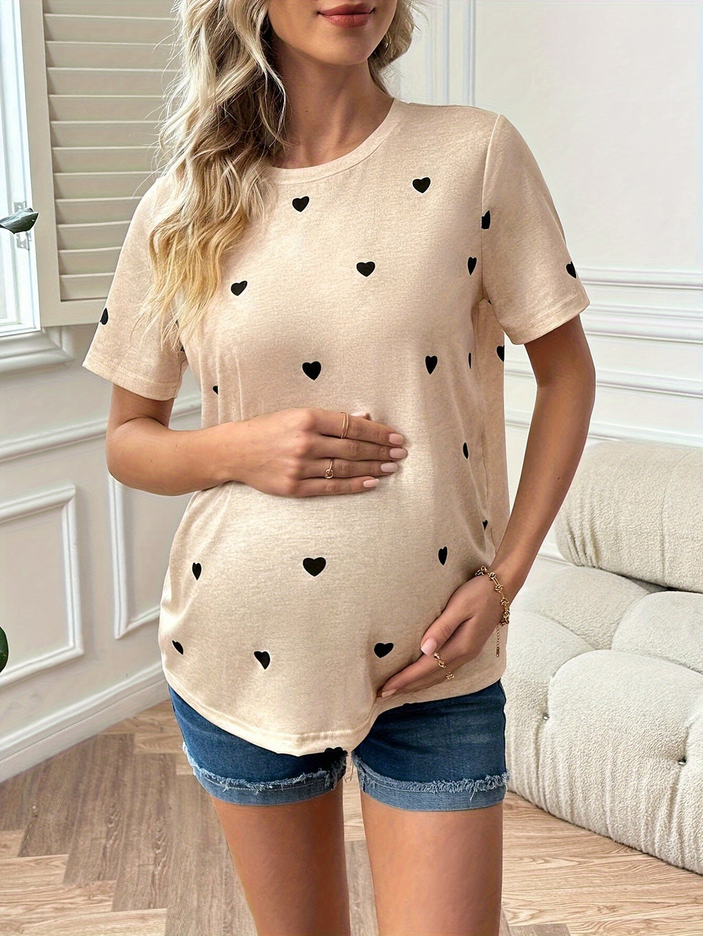 Comfortable Design for Growing Belly with Fun Heart Print - Flexible Fit Maternity Wear - Fanghuang