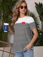 Red Heart Embroidery on Striped Maternity Shirt - Sweet and Stylish Detail - Fanghuang