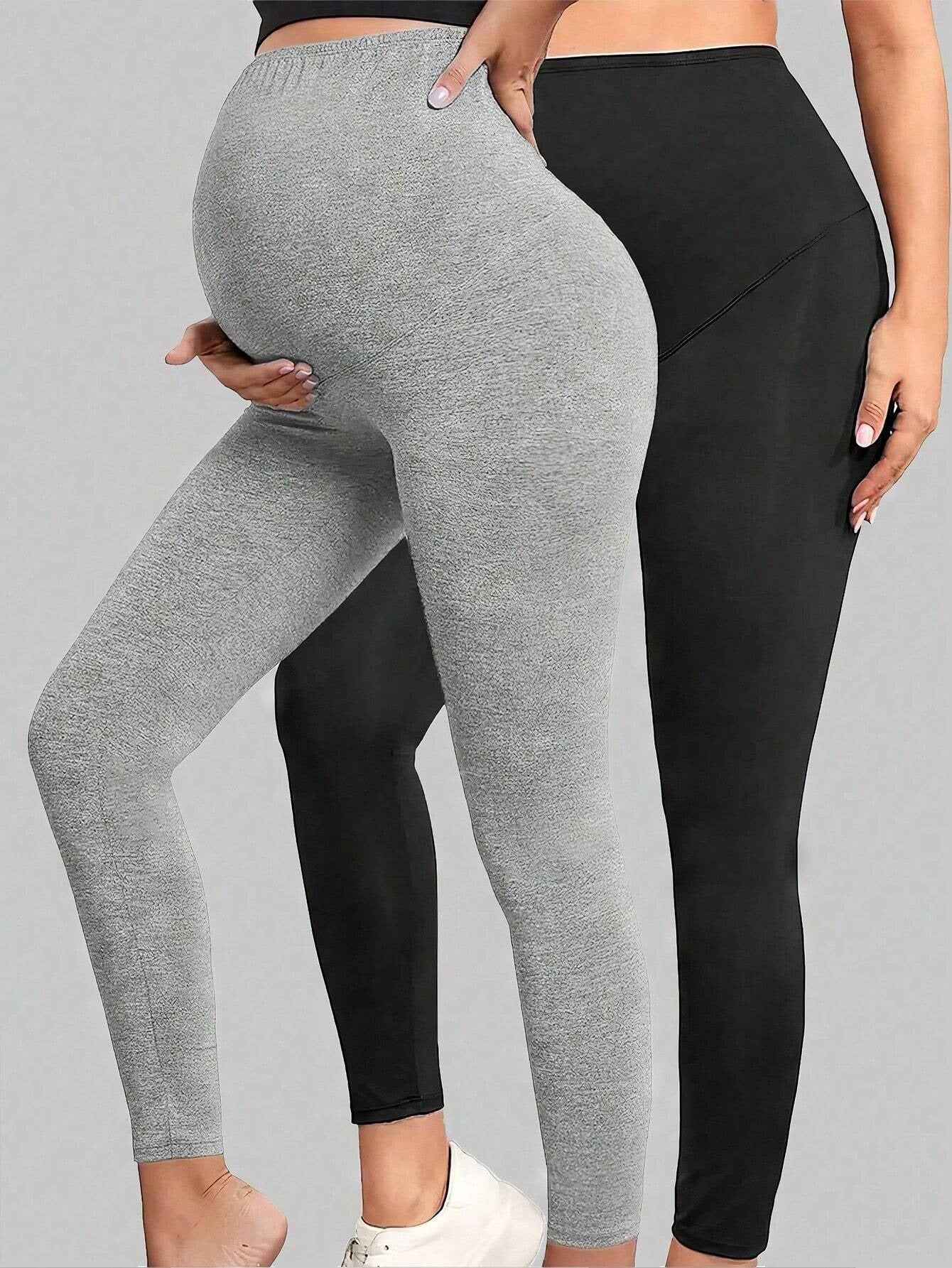 2-Pack Black Maternity Leggings with Tummy Control - Stretchy Over-the-Belly Yoga Pants - Fanghuang
