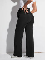 Vertical Side Ruched Belly Support on Relaxed Fit Pregnancy Pants - Flexible Stretchy Waistband - Fanghuang