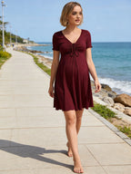 Summer Casual Red Maternity Dress, Versatile and Comfortable Sports Maternity Short Dress