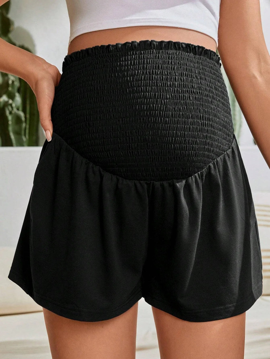 Non-Rolling Hem Black Maternity Workout Shorts for Yoga and Running - Summer Activewear - Fanghuang