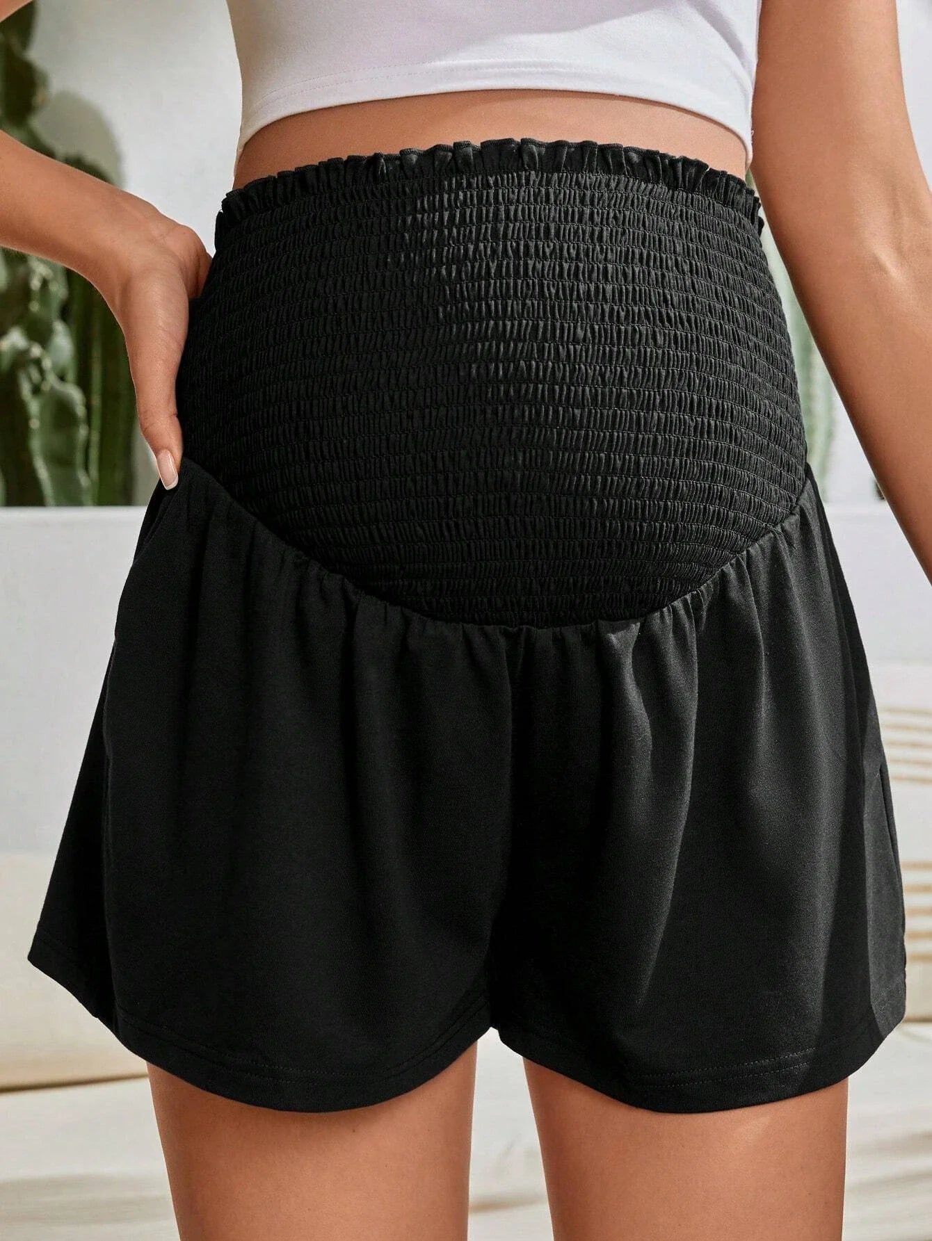 Non-Rolling Hem Black Maternity Workout Shorts for Yoga and Running - Summer Activewear - Fanghuang