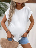 Classic Loose White Maternity T-shirt with Cuffed Sleeves - Casual Summer Pregnancy Top - Fanghuang