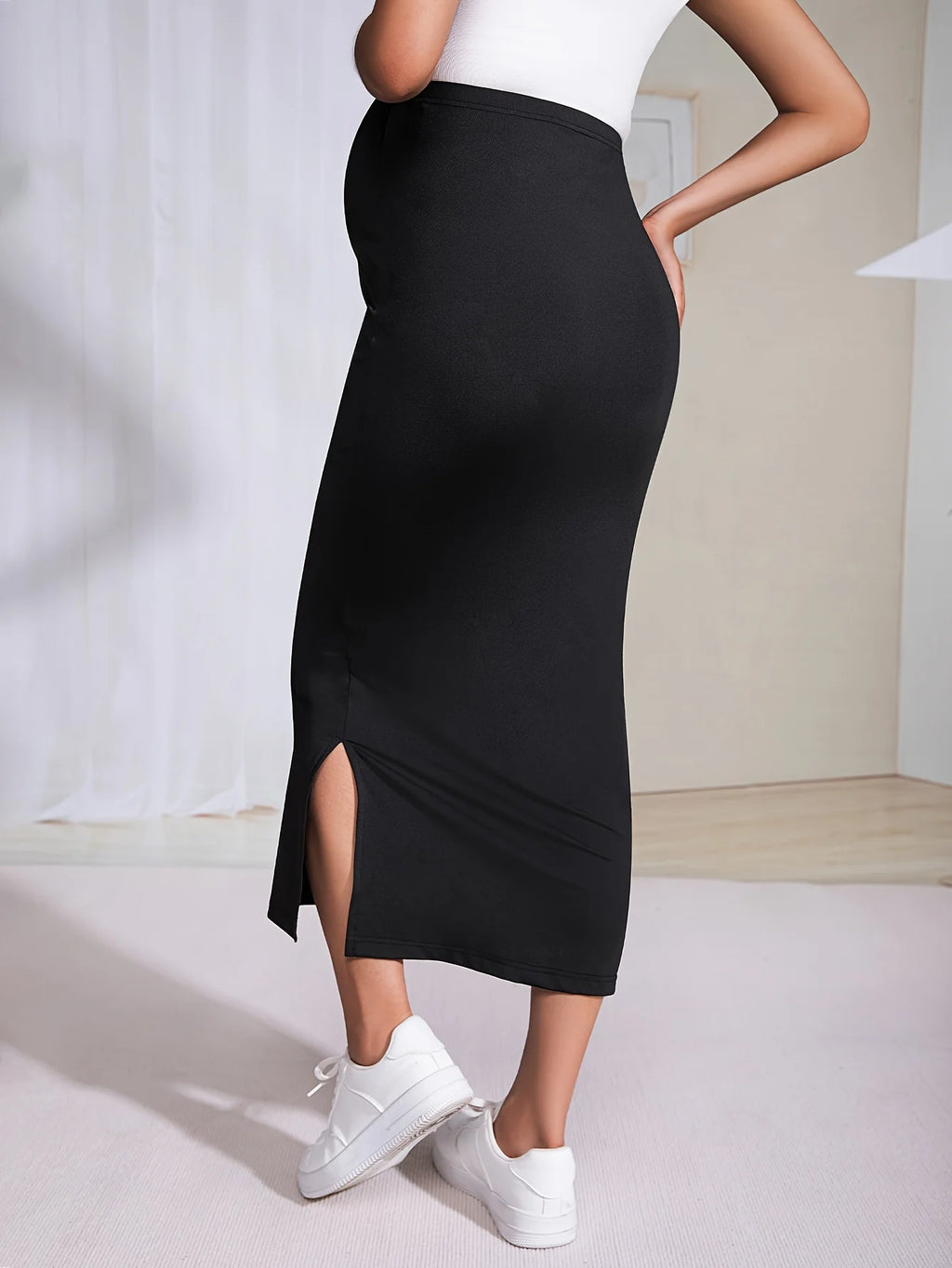 Soft Breathable High-Quality Black Fabric of Maternity Skirt - Non-See Through Summer Style - Fanghuang