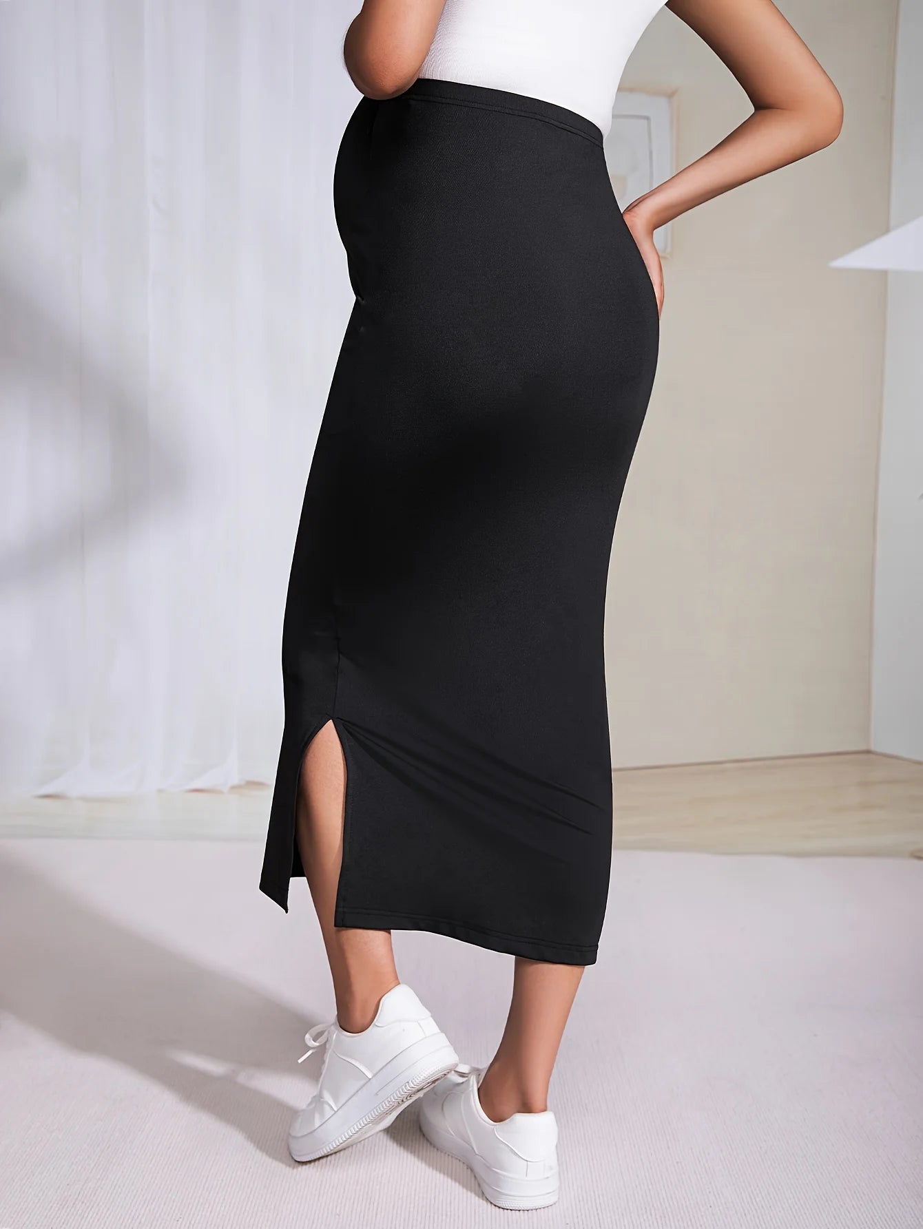 Soft Breathable High-Quality Black Fabric of Maternity Skirt - Non-See Through Summer Style - Fanghuang