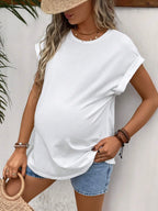 Flattering Oversized Silhouette of Plain White Maternity Top - Clean and Minimalist Look - Fanghuang