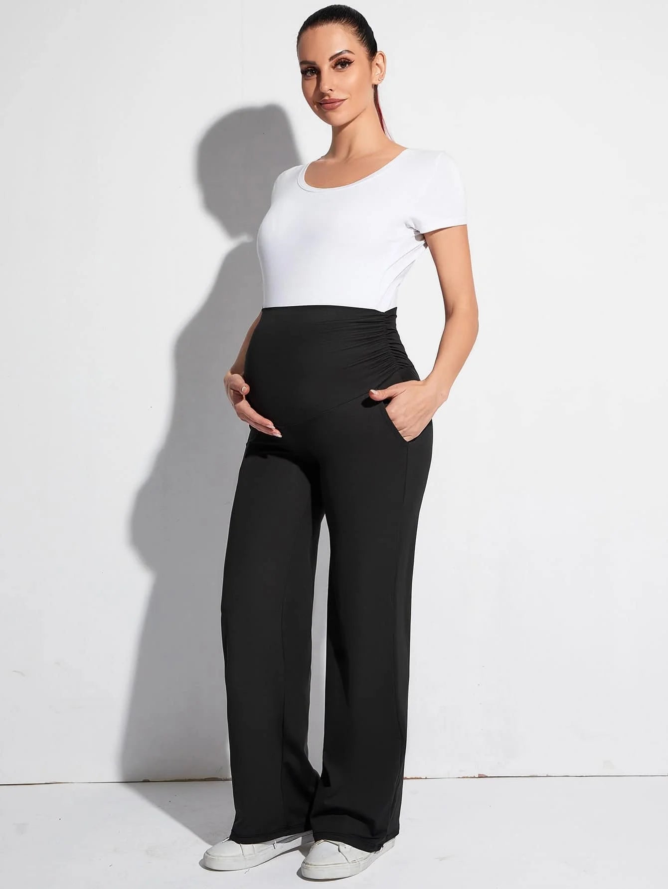 Versatile Wide-Leg Maternity Pants for Yoga, Lounging and Traveling - Essential Relaxed Pregnancy Wear - Fanghuang