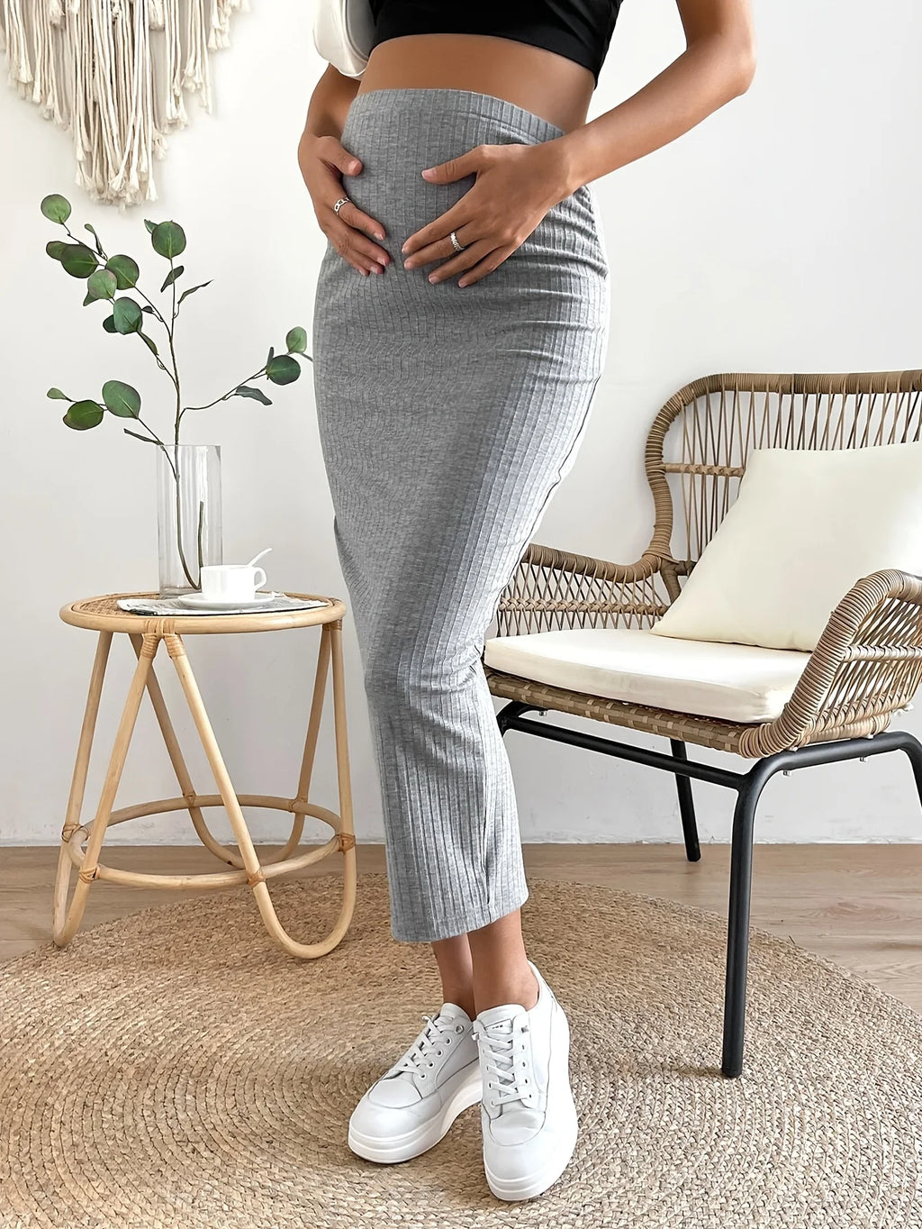Soft Breathable Heather Grey Fabric of Summer Maternity Skirt - Skin-Friendly Activewear Style - Fanghuang