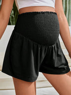 Black Maternity Yoga Shorts with Elastic Belly Band - Summer Casual Sports Trousers - Fanghuang