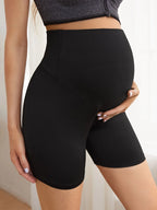 Comfortable Black Maternity Yoga Shorts with High-Waisted Abdominal Support - Three-Point Length Summer Activewear