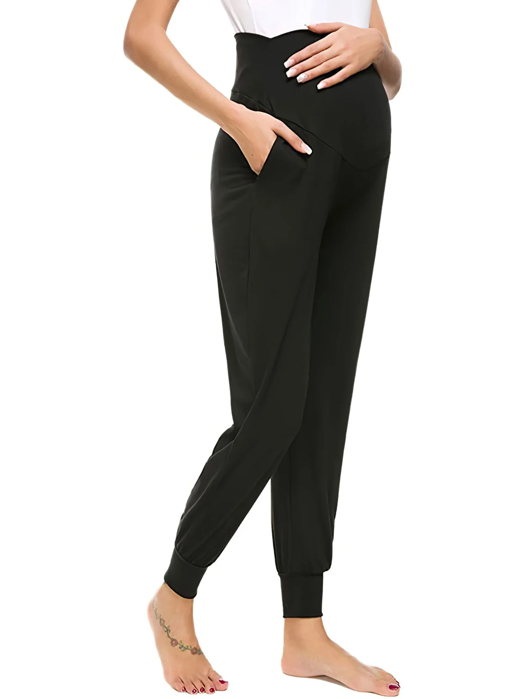 2-piece set Maternity Yoga Pants, Black & Gray, Summer Casual Versatile Sports Maternity Yoga Pants