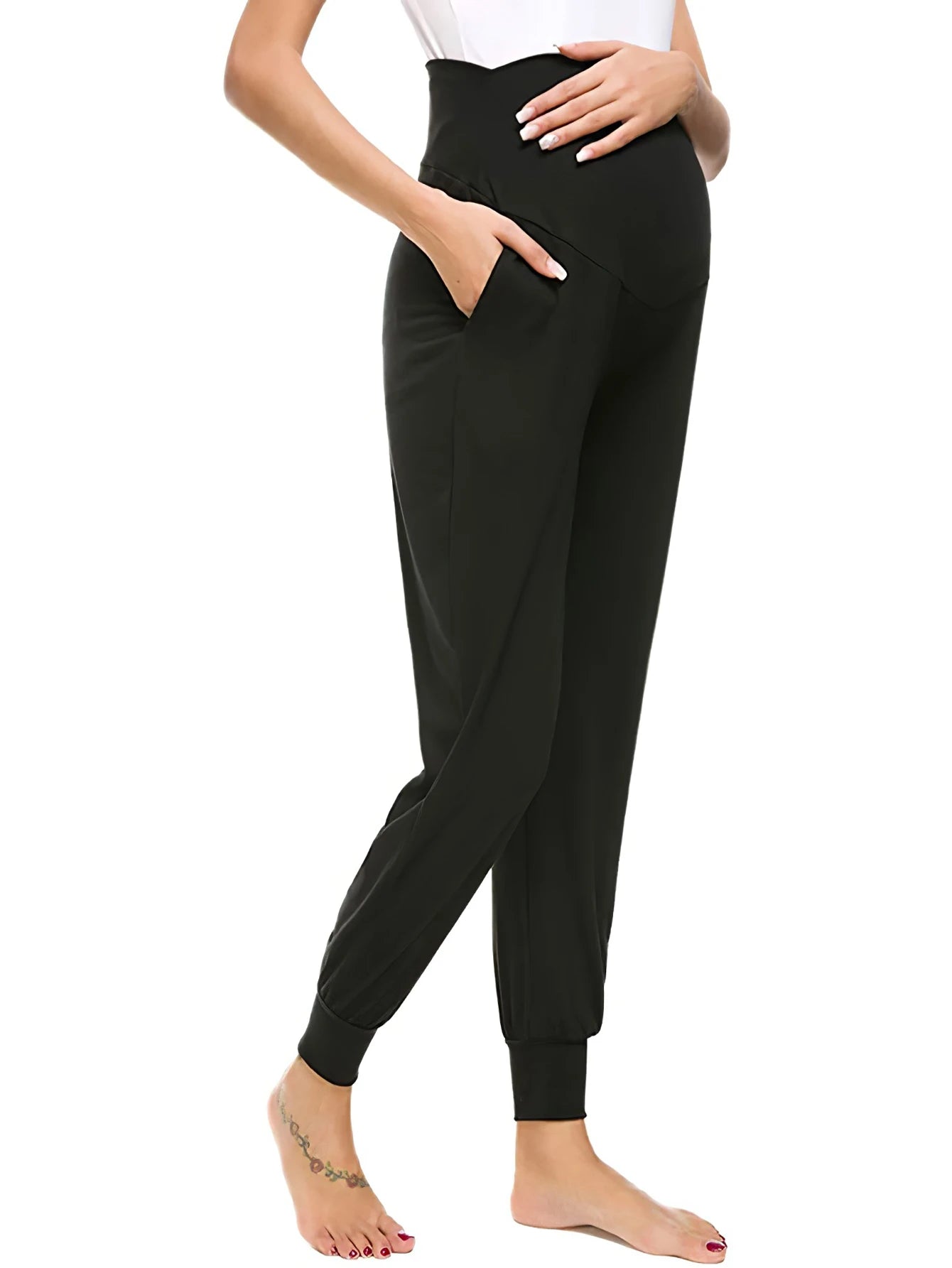 2-piece set Maternity Yoga Pants, Black & Gray, Summer Casual Versatile Sports Maternity Yoga Pants