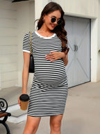 Versatile Striped Maternity Dress for Vacations, Baby Showers, and Daily Outings - Trendy Summer Essentials - Fanghuang