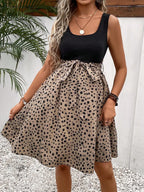 Soft and Breathable Khaki Polka Dot Fabric Detail of Summer Maternity Dress - Fanghuang