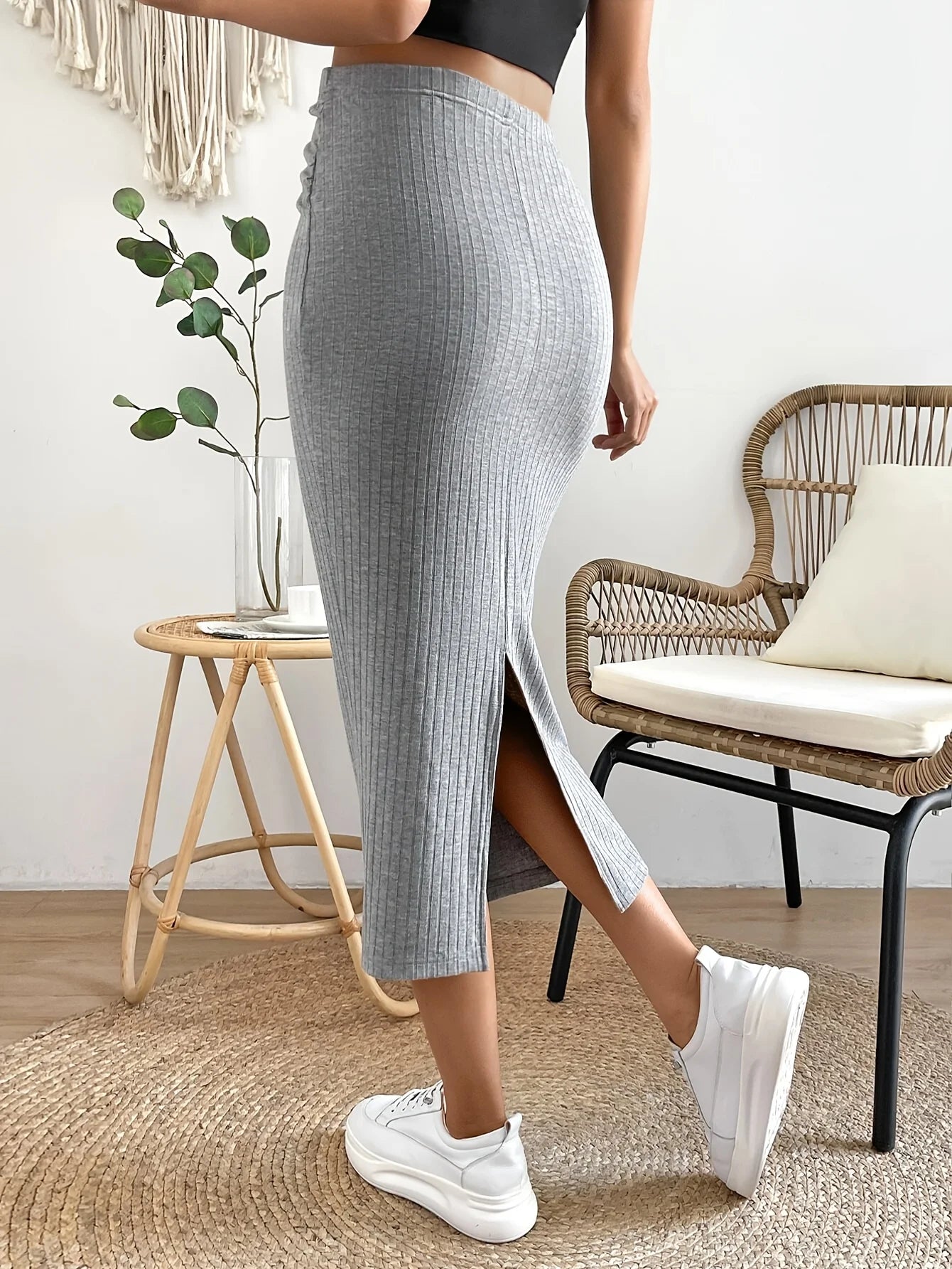 Stylish Back Slit Detail on Maternity Grey Skirt - Functional Design for Easy Movement - Fanghuang