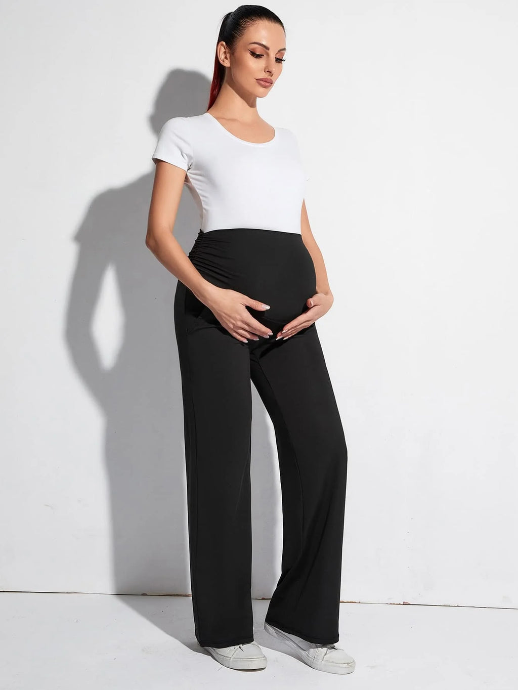 Flattering Relaxed Silhouette of Wide-Leg Maternity Lounge Pants - Slimming and Comfortable Fit - Fanghuang