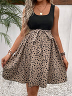 Adjustable Waist Sash with Cute Bow Tie on Polka Dot Maternity Dress - Fanghuang