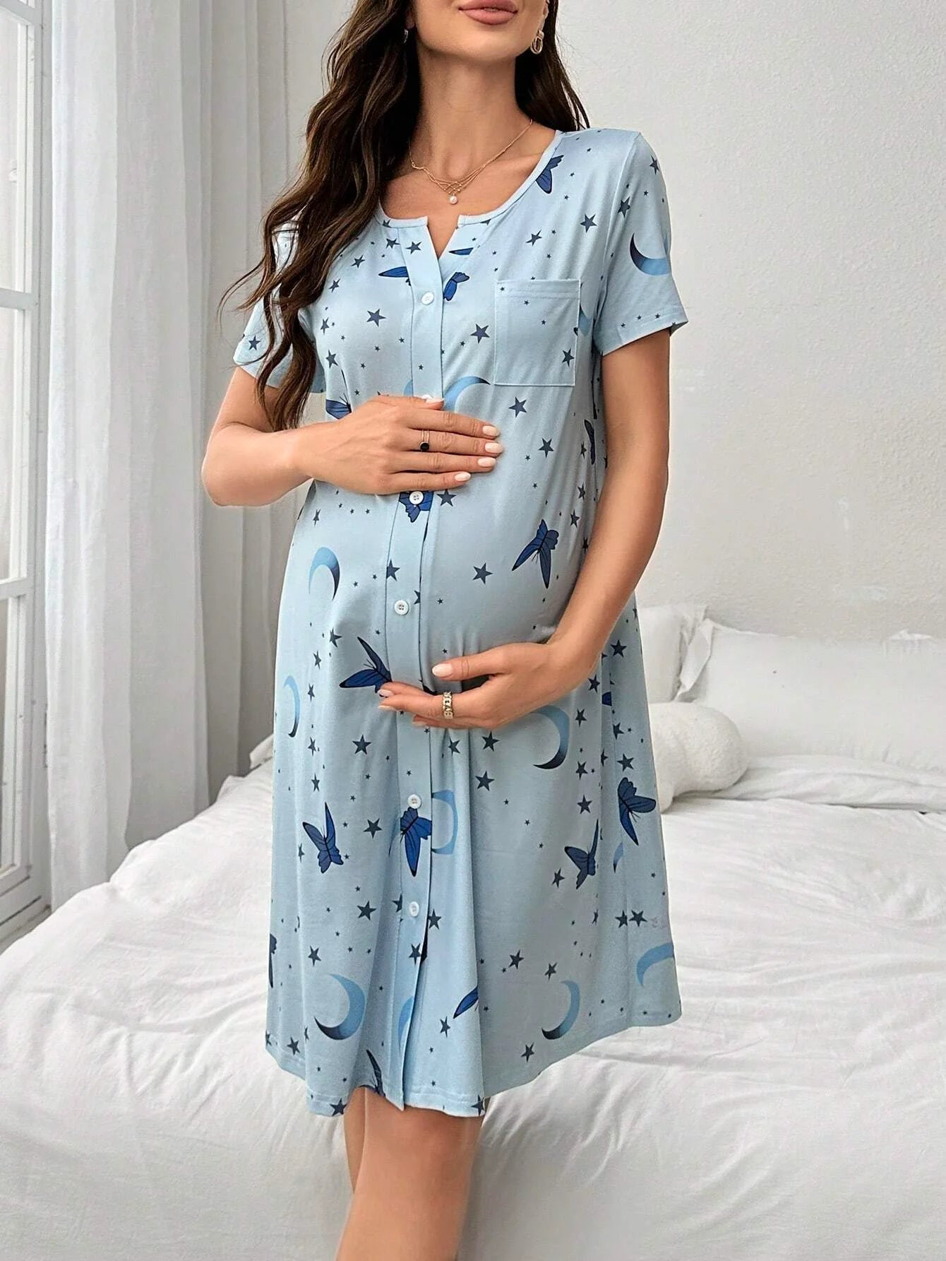 Soft Breathable Lightweight Fabric for Maternity Pajamas and Nightgowns - Comfortable Sleepwear - Fanghuang
