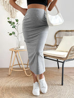 Versatile Grey Maternity Skirt for Office Wear and Daily Outings - Elegant Pregnancy Wardrobe Essential - Fanghuang