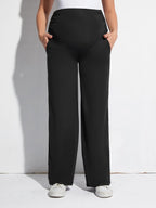 Soft Breathable Draped Fabric of Black Straight-Leg Maternity Yoga Trousers - Lightweight Summer Style - Fanghuang