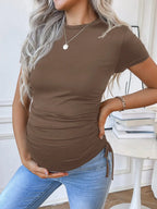Maternity Sports Top with Side Drawstring Ruched Design - Adjustable Summer Shirt - Fanghuang