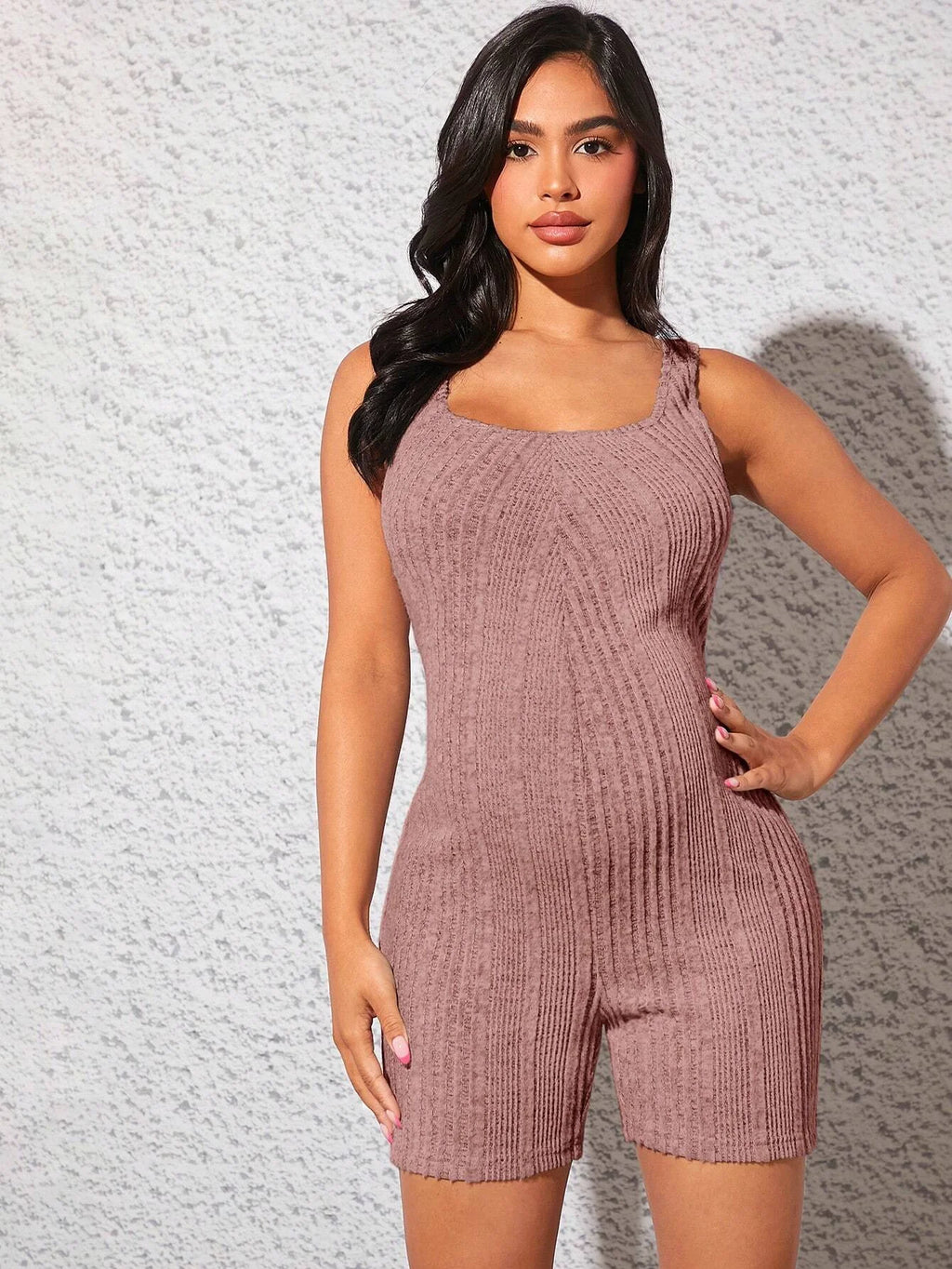 Close-up of Stretchy Ribbed Texture on Maternity Romper - Soft and Breathable Knit Fabric - Fanghuang
