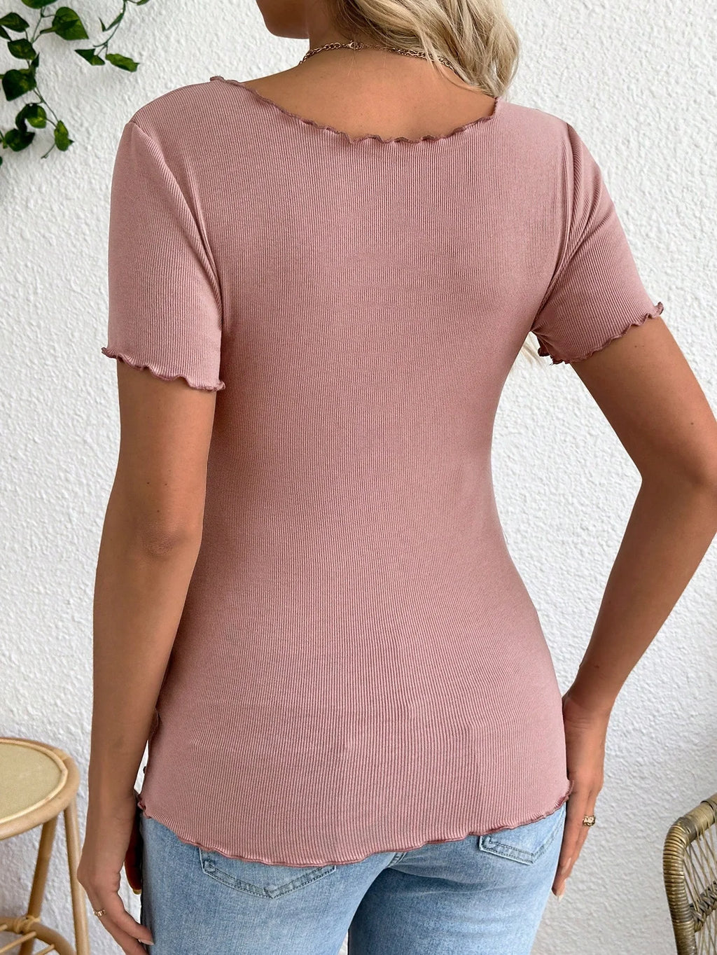 Full Coverage Back View of Casual Pink Maternity Sporty Tee - Relaxed Fit - Fanghuang