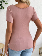 Full Coverage Back View of Casual Pink Maternity Sporty Tee - Relaxed Fit - Fanghuang