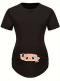 Funny Black Maternity T-shirt with Cute Baby Peeking Print - Creative Pregnancy Announcement Top - Fanghuang