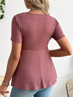 Clean Back View of Short Sleeve Maternity Base Layer - Essential Minimalist Pregnancy Top - Fanghuang