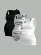 3-Pack Maternity Sleeveless T-shirts - Essential Summer Pregnancy Tops Multipack - Fanghuang