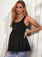 Maternity Black Cami Tank Top - Casual Summer Pregnancy Sleeveless Shirt